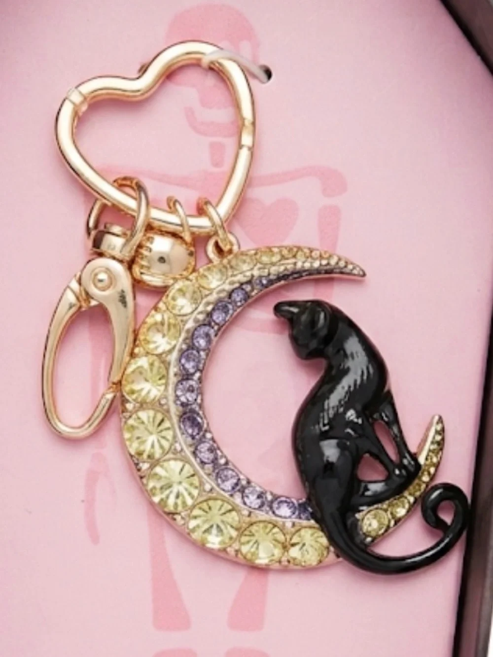 NWT ⚜️🐈‍⬛⚜️ Betsey Johnson Gold Tone Black Cat & Moon Keychain Bag Charm